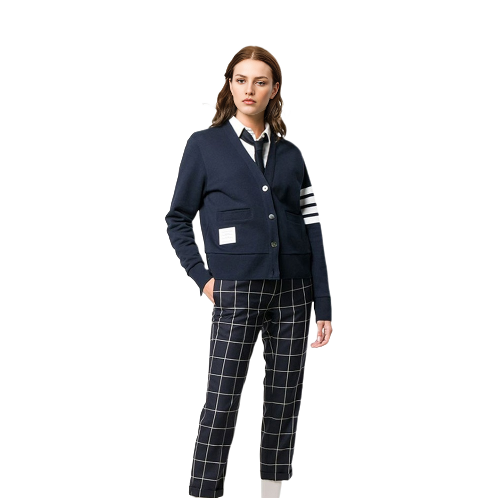 Purchase (Women) Thom Browne Logo Striped Knit Cardigan Jacket - Navy Blue. FJT069A-00535-415