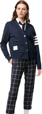 (Women) Thom Browne Logo Striped Knit Cardigan Jacket - Navy Blue. FJT069A-00535-415 Purchase (Women) Thom Browne Logo Striped Knit Cardigan Jacket - Navy Blue. FJT069A-00535-415