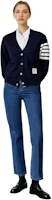 Details for (Women) Thom Browne Logo Striped Knit Cardigan Jacket - Navy Blue. FJT069A-00535-415