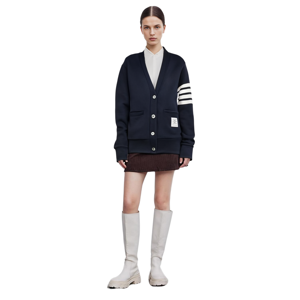 Cheap (Women) Thom Browne Logo Striped Knit Cardigan Jacket - Navy Blue. FJT069A-00535-415