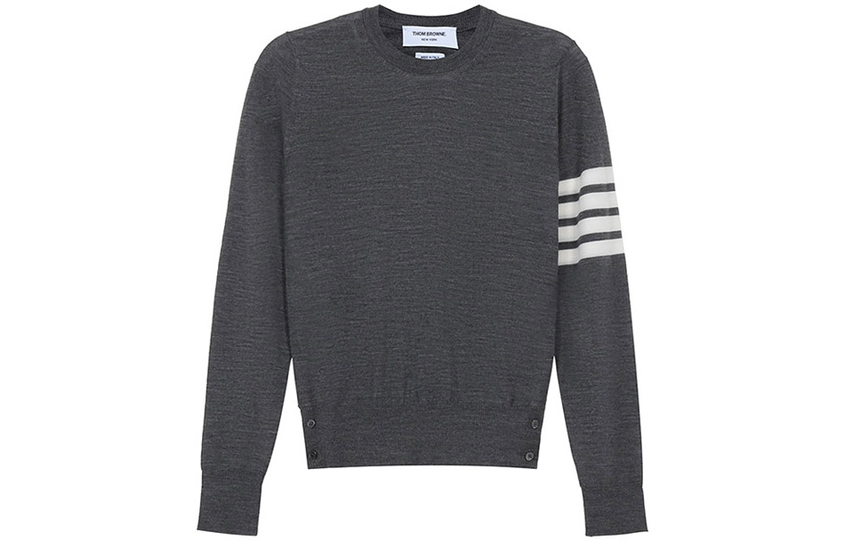(Women) Thom Browne Merino Wool Striped Pullover Sweater Grey Long Sleeve. FKA280A-Y1014-035