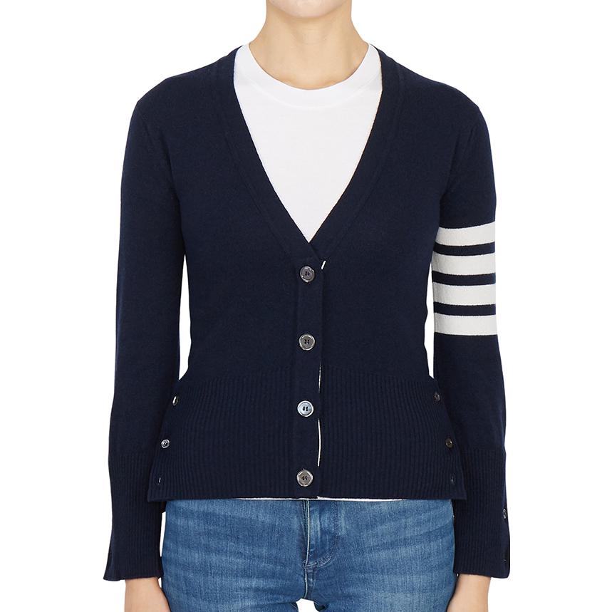 (Women) Thom Browne Navy 4-Bar V-Neck Cashmere Sweater FKC001A-00011-415 圖 3