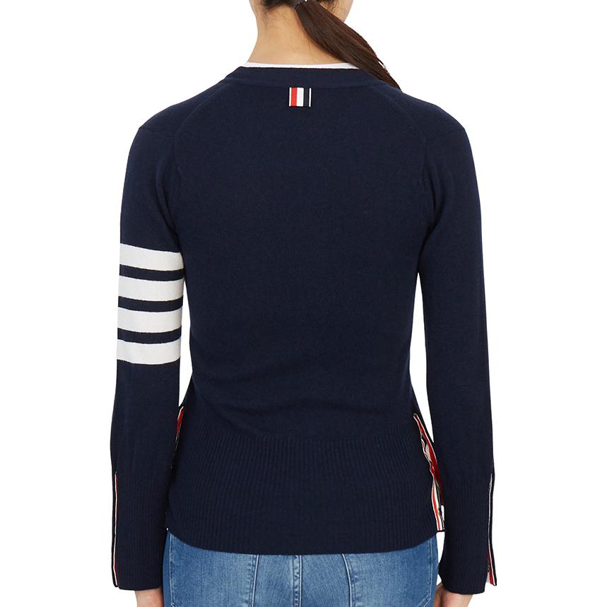 (Women) Thom Browne Navy 4-Bar V-Neck Cashmere Sweater FKC001A-00011-415 圖 4