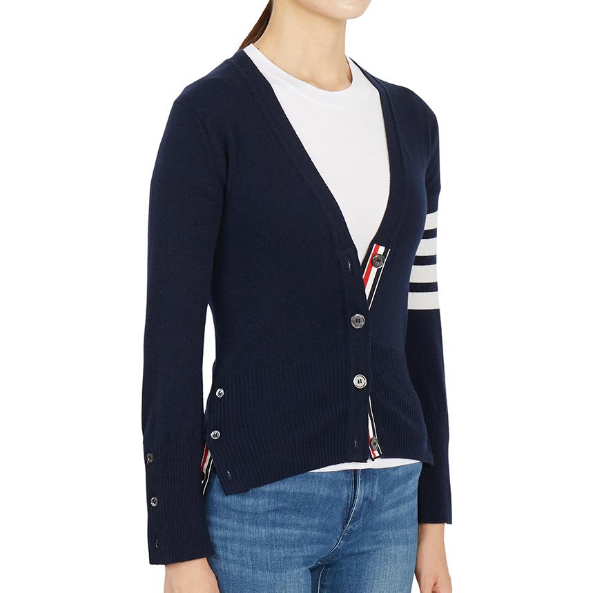 (Women) Thom Browne Navy 4-Bar V-Neck Cashmere Sweater FKC001A-00011-415 圖 5