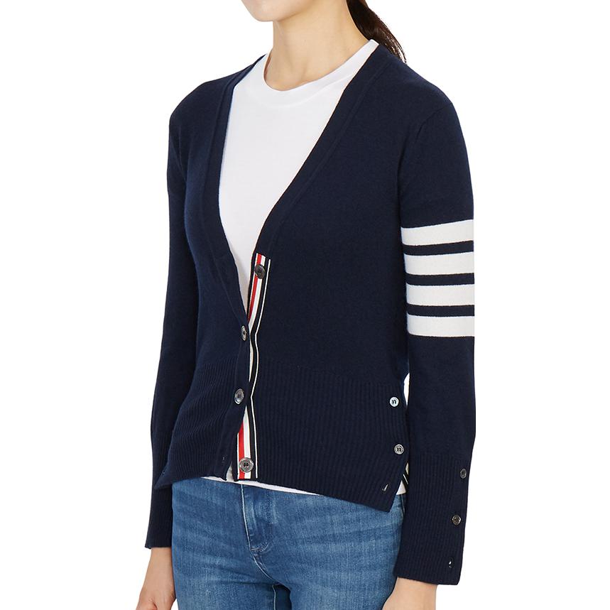 (Women) Thom Browne Navy 4-Bar V-Neck Cashmere Sweater FKC001A-00011-415 圖 6