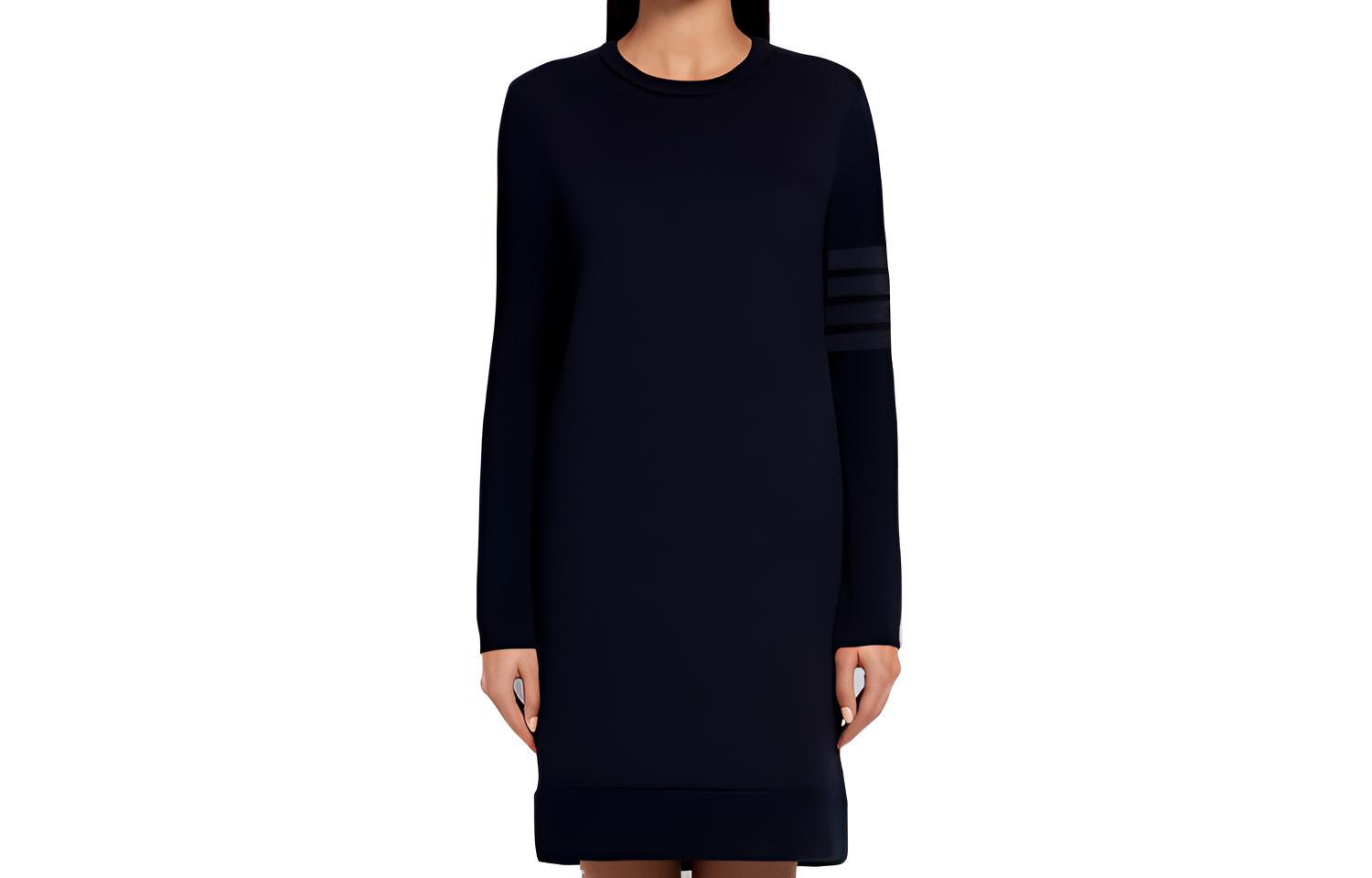 (Women) Thom Browne Navy Blue 4-Bar Pullover Long Sleeve Dress FJD066A-03377-415