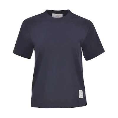 (Women) Thom Browne Navy Cotton Crewneck T-Shirt Summer Edition FJS036A-05398-415