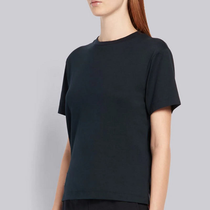 Shop (W) トムブラウン ネイビー コットン クルーネック Tシャツ サマーエディション FJS036A-05398-415