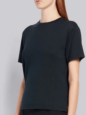 (W) トムブラウン ネイビー コットン クルーネック Tシャツ サマーエディション FJS036A-05398-415 Shop (W) トムブラウン ネイビー コットン クルーネック Tシャツ サマーエディション FJS036A-05398-415