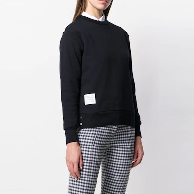 (W) トムブラウン ネイビー クルーネック スウェットシャツ バックストライプ付き FJT070A-03377-415 Shop (W) トムブラウン ネイビー クルーネック スウェットシャツ バックストライプ付き FJT070A-03377-415