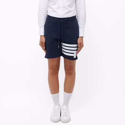 (W) Thom Browne Navy Drawstring 4-Bar Bermuda Celana Pendek Santai. FJQ056A-00535-415 Details for (W) Thom Browne Navy Drawstring 4-Bar Bermuda Celana Pendek Santai. FJQ056A-00535-415