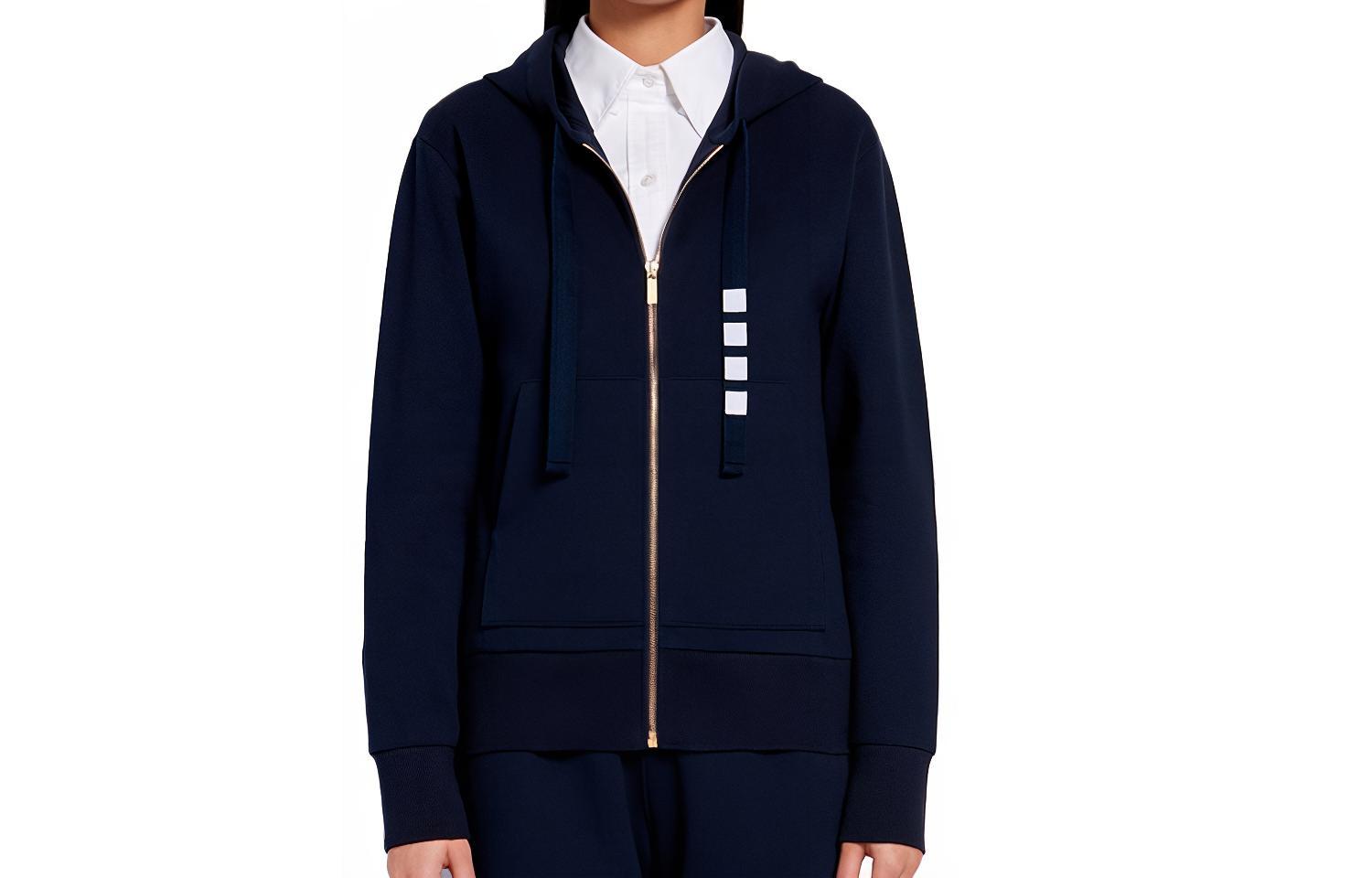 (Women) Thom Browne Navy Four-Bar Zip Hoodie with Drawstring FJT127A-03034-415