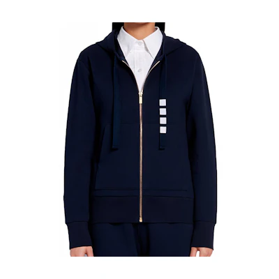 (Women) Thom Browne Navy Four-Bar Zip Hoodie with Drawstring FJT127A-03034-415