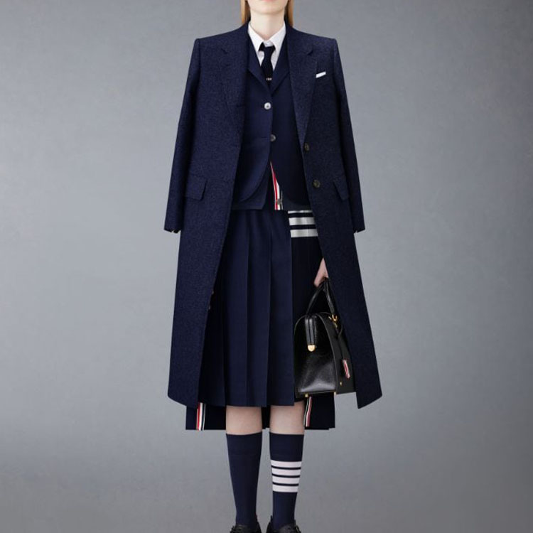 (Women) THOM BROWNE Navy Merino Wool Jacquard Stripe V-Neck Cardigan Sweater FKC207A-00014-415 圖 8