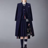 Cheap (W) THOM BROWNE 深藍色美麗諾羊毛條紋V領開襟衫毛衣 FKC207A-00014-415