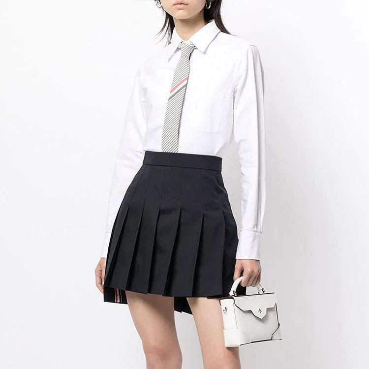 Purchase (W) Falda Thom Browne Azul Plisada Línea A Relajada Dobladillo Alto-Bajo. FGC402V-02872-415