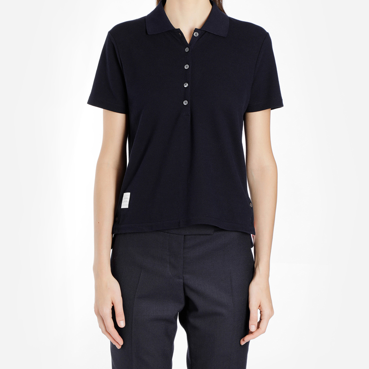 Shop (W) 톰 브라운 네이비 반소매 폴로 트리컬러 스트라이프 디자인 FJP014A-00050-415