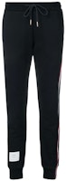 (Women) THOM BROWNE Navy Side-Stripe Mid-Rise Knit Jogger Pants FJQ024A-03377-415 (Women) THOM BROWNE Navy Side-Stripe Mid-Rise Knit Jogger Pants FJQ024A-03377-415