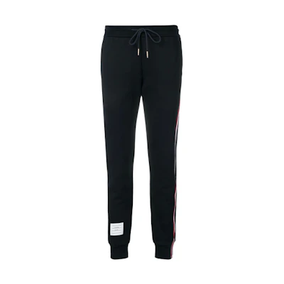 (Women) THOM BROWNE Navy Side-Stripe Mid-Rise Knit Jogger Pants FJQ024A-03377-415