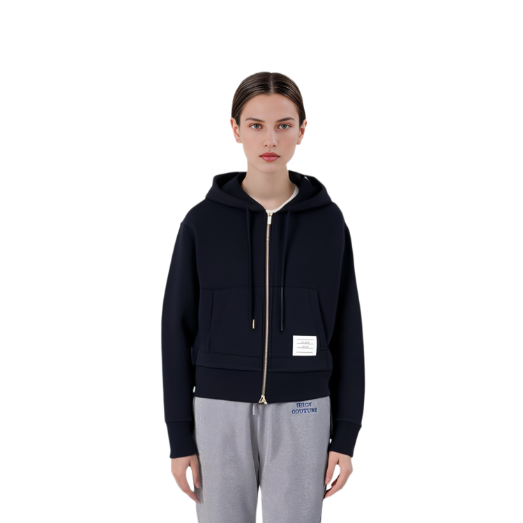 Cheap (W) Thom Browne 海军蓝拉链连帽衫背后三条纹 FJT051A-03377-415