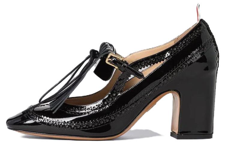 (Women) Thom Browne Patent Fashion Square Toe Block Heel 'Black' FFH254A00216001