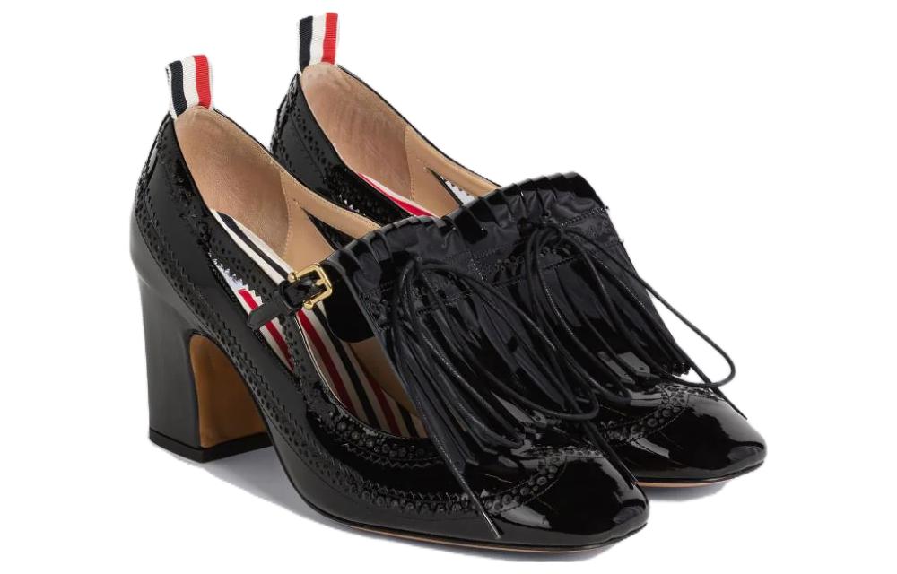 Lookbook (Women) Thom Browne Patent Fashion Square Toe Block Heel 'Black' FFH254A00216001