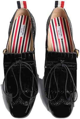 (W) Thom Browne Kasut Tumit Blok Hujung Petak Kulit 'Hitam' FFH254A00216001 Shop (W) Thom Browne Kasut Tumit Blok Hujung Petak Kulit 'Hitam' FFH254A00216001