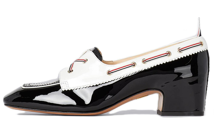 (Women) Thom Browne Patent Leather Mid-Block Heel 'Black White' FFH230A00216980