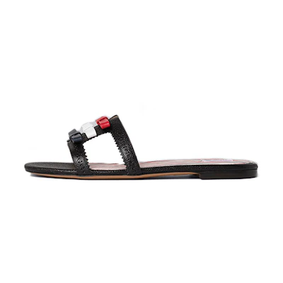 (W) Thom Browne Pebbled Calfskin Bow 'Fashion Slipper Black'
