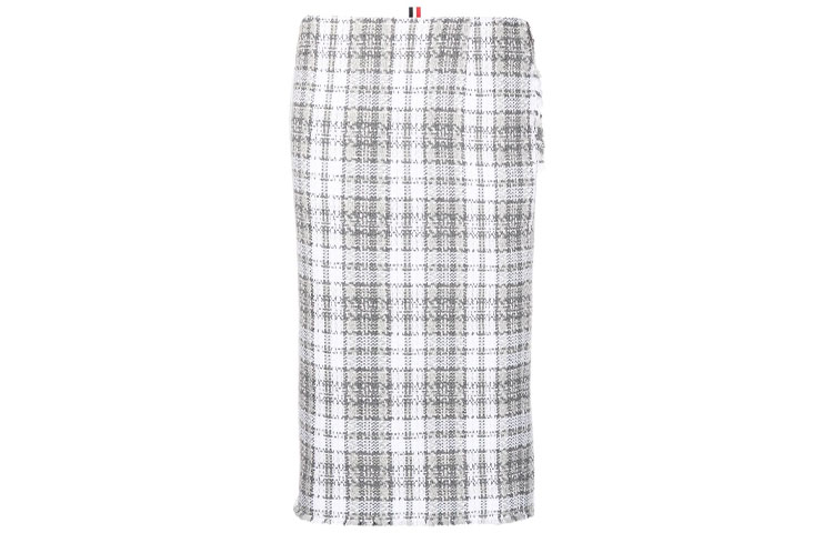 (Women) THOM BROWNE Plaid Tweed Pencil Skirt Casual Long Skirt. FGC791T-07492-035