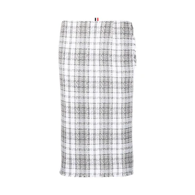 (Women) THOM BROWNE Plaid Tweed Pencil Skirt Casual Long Skirt. FGC791T-07492-035