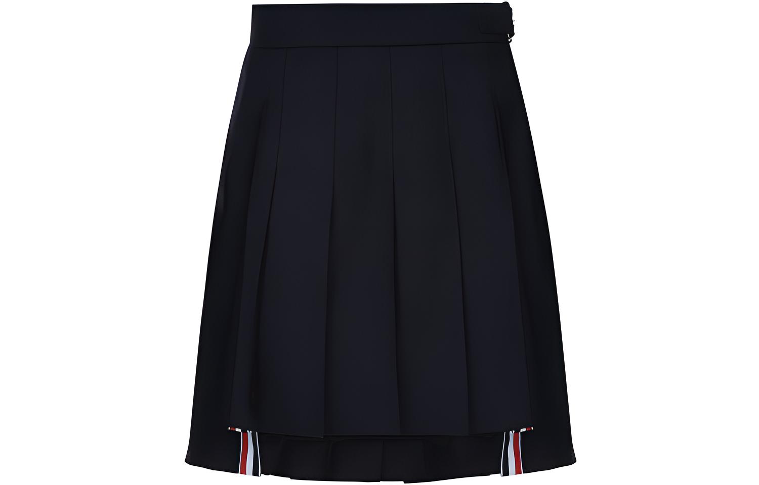 (Women) Thom Browne Pleated A-line Skirt Navy Blue with School Uniform Stripes FGC402A-00626-415