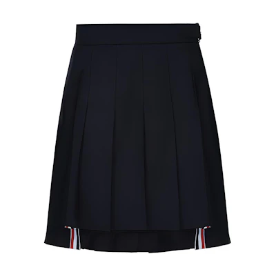 (Women) Thom Browne Pleated A-line Skirt Navy Blue with School Uniform Stripes FGC402A-00626-415