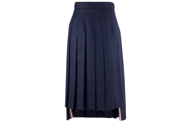 (Women) Thom Browne Pleated Asymmetrical Midi Skirt Navy Blue. FGC400V-00626-415