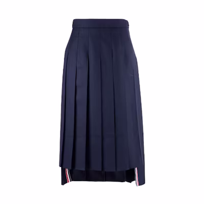 (Women) Thom Browne Pleated Asymmetrical Midi Skirt Navy Blue. FGC400V-00626-415