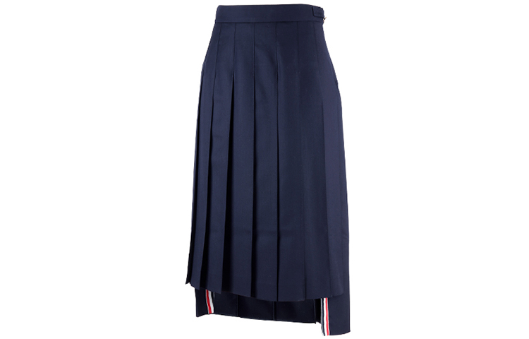 Shop (W) 톰 브라운 플리츠 비대칭 미디 스커트 네이비 블루. FGC400V-00626-415