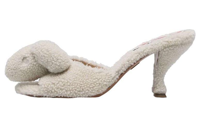 (Women) Thom Browne Sheepskin Mule 'White Round Toe Stiletto' FFF129AL0010100