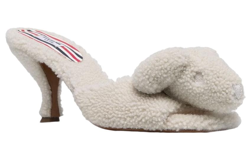 Order THOM BROWNE 羊皮毛一體 圓頭細跟 時尚涼拖 女款 白色