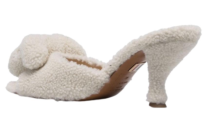 Lookbook THOM BROWNE 羊皮毛一體 圓頭細跟 時尚涼拖 女款 白色