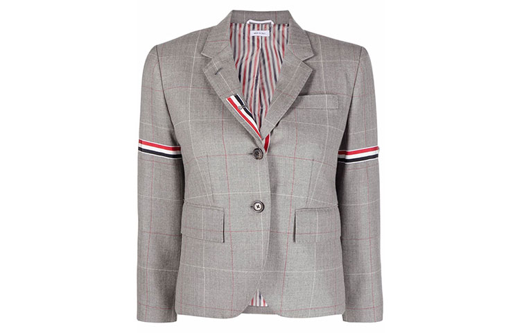 (Women) THOM BROWNE Slim-fit Blazer with RWB Satin Trim Grey FBC010O-07634-035