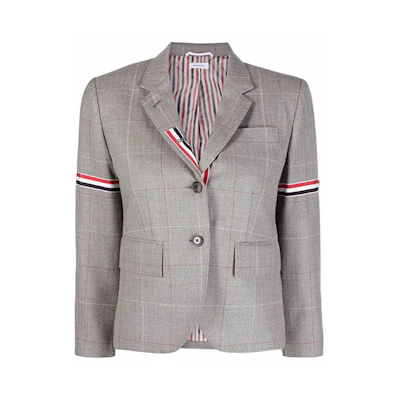 (Women) THOM BROWNE Slim-fit Blazer with RWB Satin Trim Grey FBC010O-07634-035