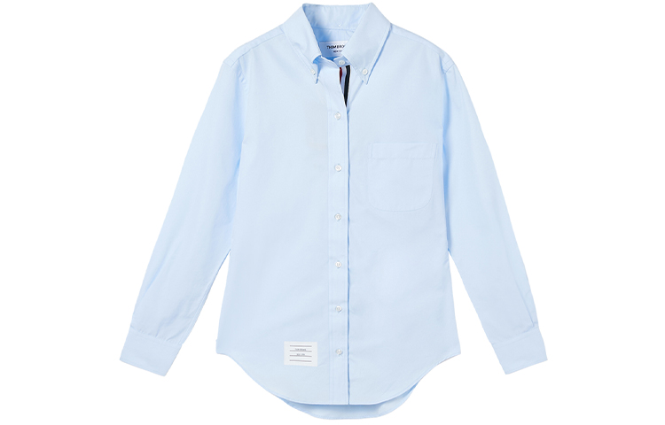 Order (W) Thom Browne Kemeja Slim Fit Lengan Panjang Biru dengan Tiga Garis. FLL005E-03113-480