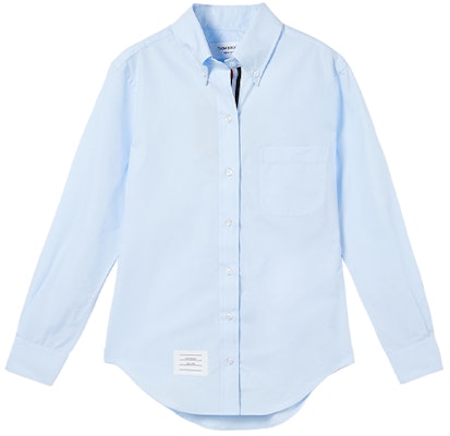 (W) Thom Browne Kemeja Slim Fit Lengan Panjang Biru dengan Tiga Garis. FLL005E-03113-480 Order (W) Thom Browne Kemeja Slim Fit Lengan Panjang Biru dengan Tiga Garis. FLL005E-03113-480