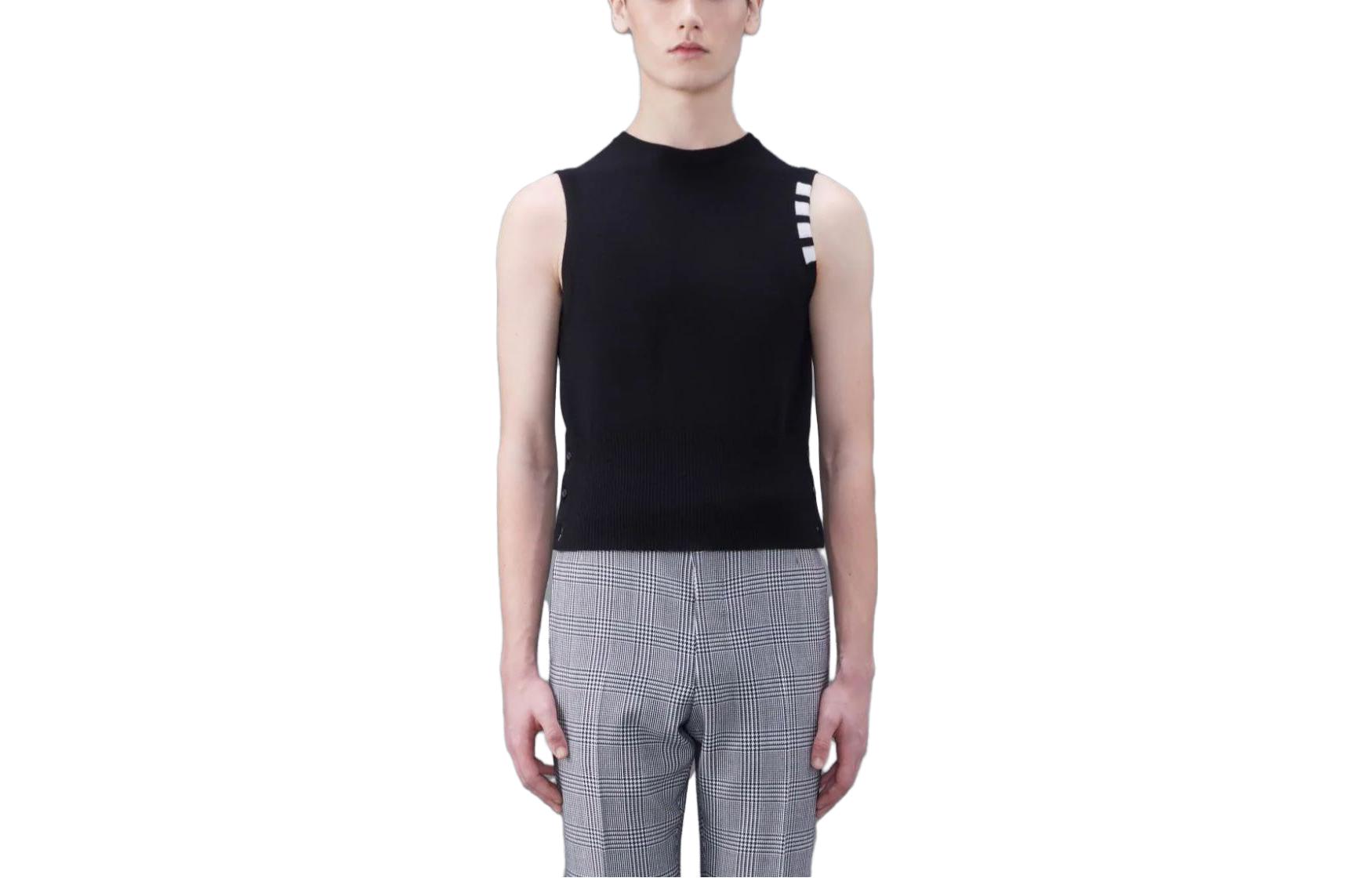 (Women) Thom Browne Slim Fit Striped Turtleneck Sleeveless Vest Black MKV070A-Y2001-001