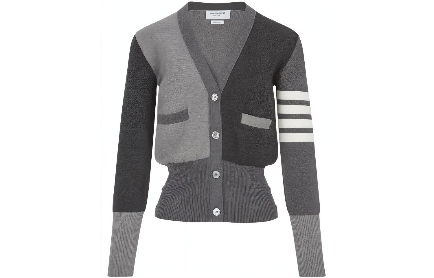 (Women) Thom Browne Slim Knit Cardigan Four-Bar Crinkle Cotton. FKC207F-00219-982
