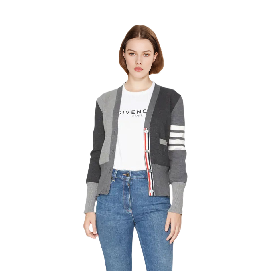 (Women) Thom Browne Slim Knit Cardigan Four-Bar Crinkle Cotton. FKC207F-00219-982 圖 4