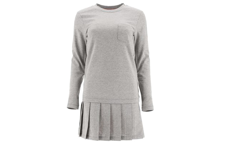 (Women) Thom Browne Solid Color Low Rise Pleated Long Sleeve Dress FJD064A-06840-055
