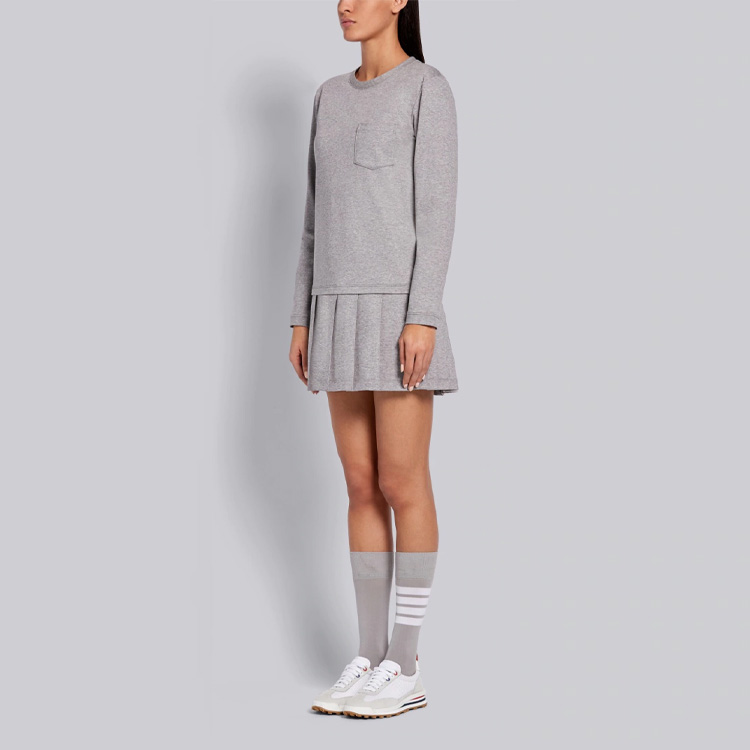 Purchase (W) 톰 브라운 솔리드 컬러 로우 라이즈 플리츠 롱 슬리브 드레스 FJD064A-06840-055