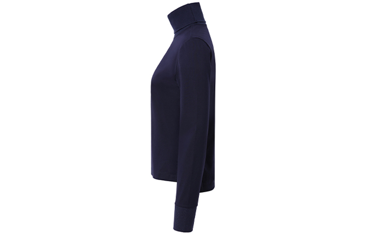 Shop (W) THOM BROWNE 纯色海军蓝高领长袖T恤 FJS061A-06839-415