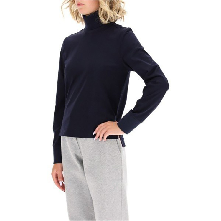 Sizing (W) THOM BROWNE 纯色海军蓝高领长袖T恤 FJS061A-06839-415